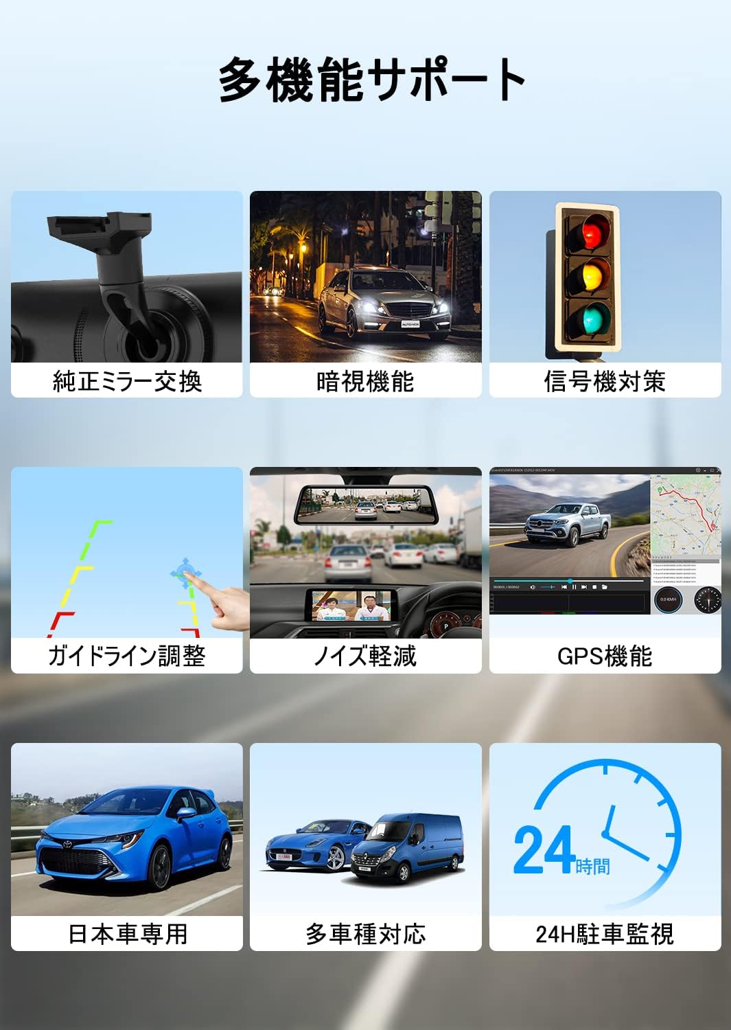 AUTO-VOX 最新 ドライブレコーダー ミラー型 【多車種対応】 純正ミラー交換 ドラレコ WDR ４種類のブラケット GPS デジタルインナーミラー 広角レンズ 電波干渉無し 超暗視 駐車監視 駐車支援 衝撃録画 高低温度対策 タッチパネル 車内の空間解放 2分割画面 日本語説明書