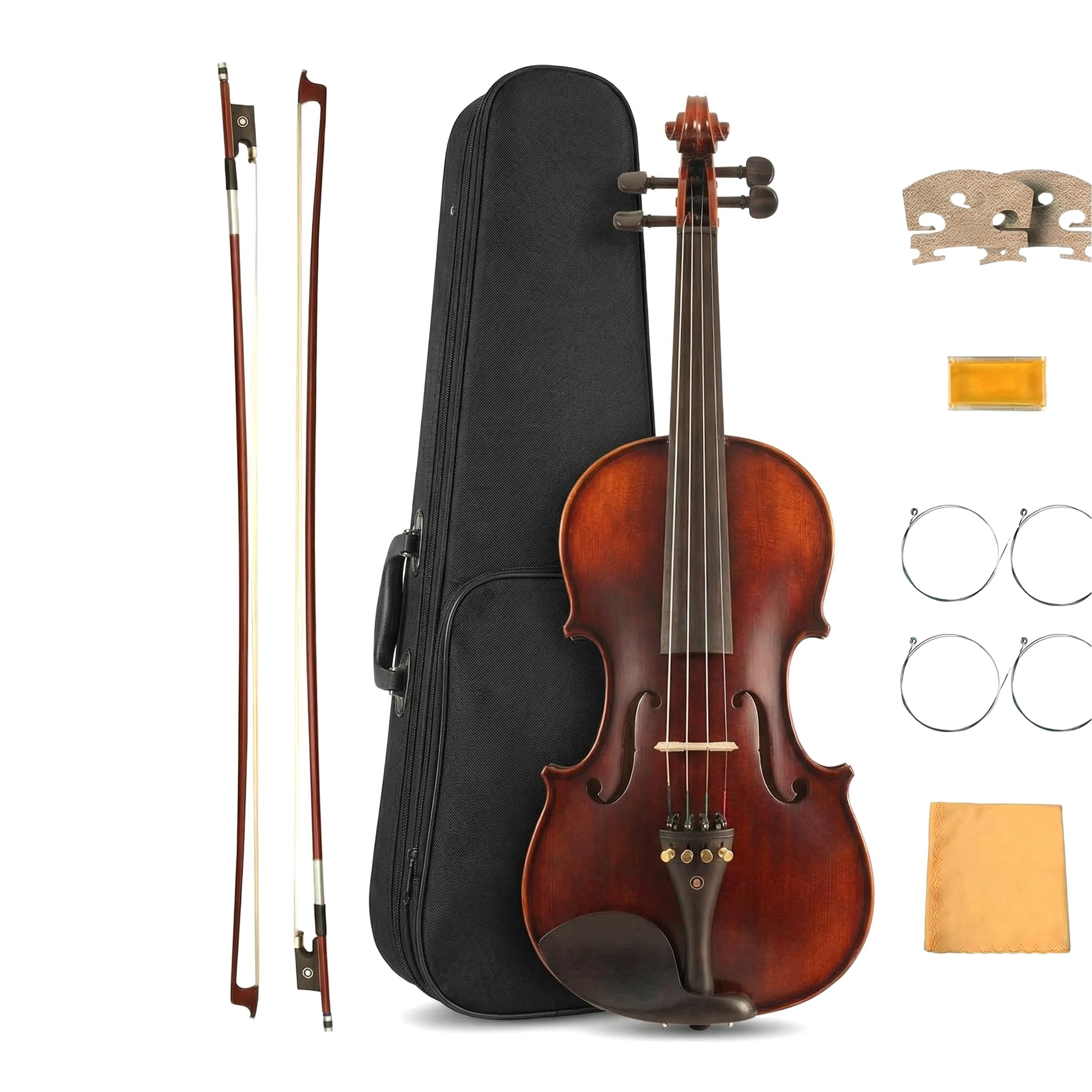 MV500 4/4 Violine für Anfänger - Vollständiges Starterset für Erwachsene mit Koffer, 2 Bögen, 2 Stegen, Saiten, Kolophonium & Pflegezubehör