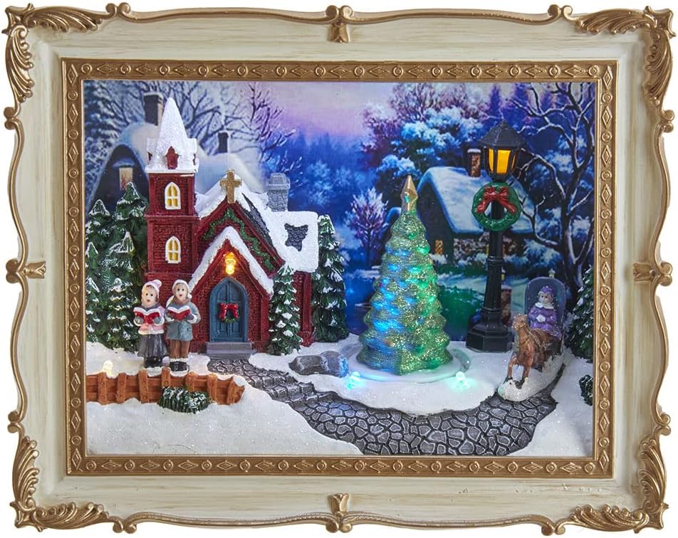 Kurt S. Adler 7.48-Inch Battery-Operated Light Up Musical Village Scene Frame