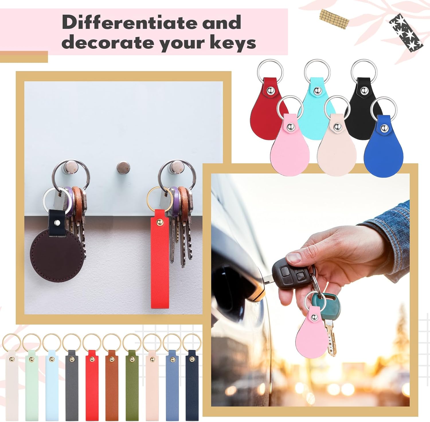 Ecation 150 Pcs Lasable Engravable Blanks 60 Leather Hat Patches 90 PU Leather Key Fob Kit Laser Blanks Keychain for DIY Custom Laser Engraving Craft Gifts Sublimation Hat Jacket Backpack (Colorful)