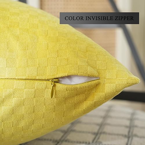 Miniatura 2 de JIAHANNHA Juego de 2 fundas de almohada cuadradas de terciopelo blanco crema a cuadros de 24 x 24 pulgadas, fundas de cojín cuadradas suaves y