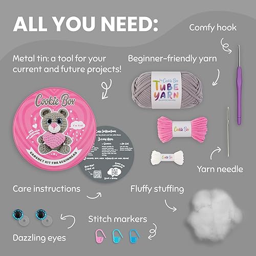 Vista 38 de Cookie Box Kit de ganchillo para principiantes - Aprende a tejer animales de peluche Amigurumi - Regalo - para niños (12 +) y adultos - Hilo apto