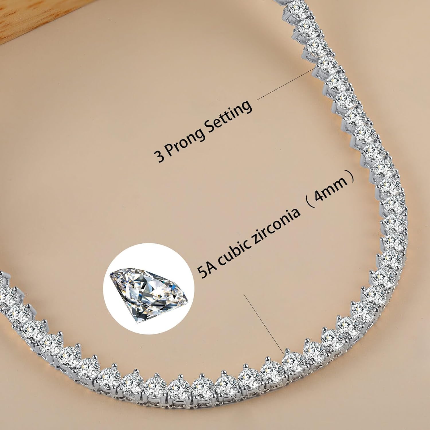 Gemsme 4mm Tennis Necklaces for Women - 3 Prong 18K White Gold Plated Round Cubic Zirconia Classic diamond Tennis Chain, Tennis Necklace for Women and Men, Size 16/18/20/22/24 inch - Image 6