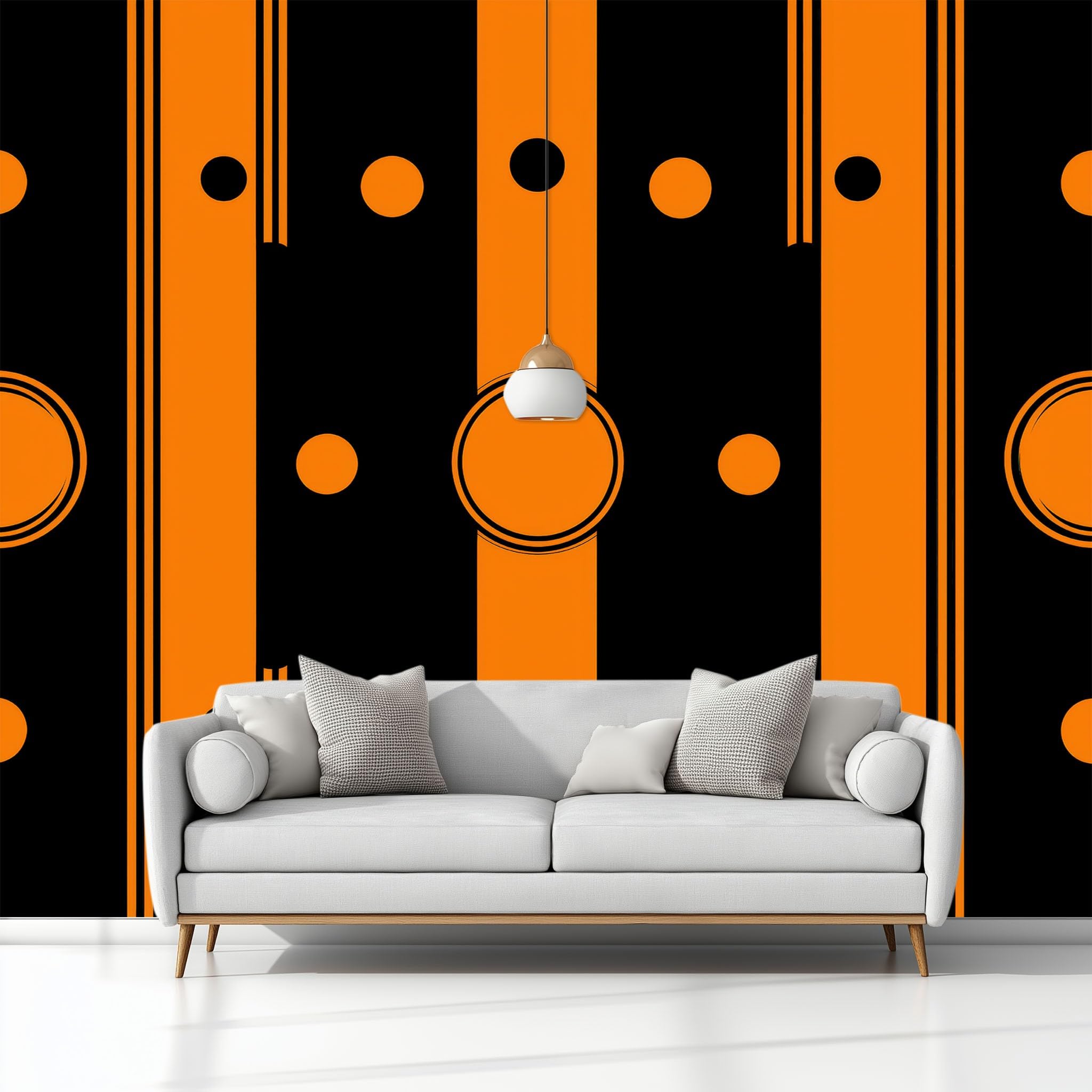 Wallpaper Wall Murals Retro Poster Style Stripes Orange Color Mural for Bedroom Living Room Decor, Non-Woven Print Photo Wallpaper 368x254 cm Wall Decorative Background