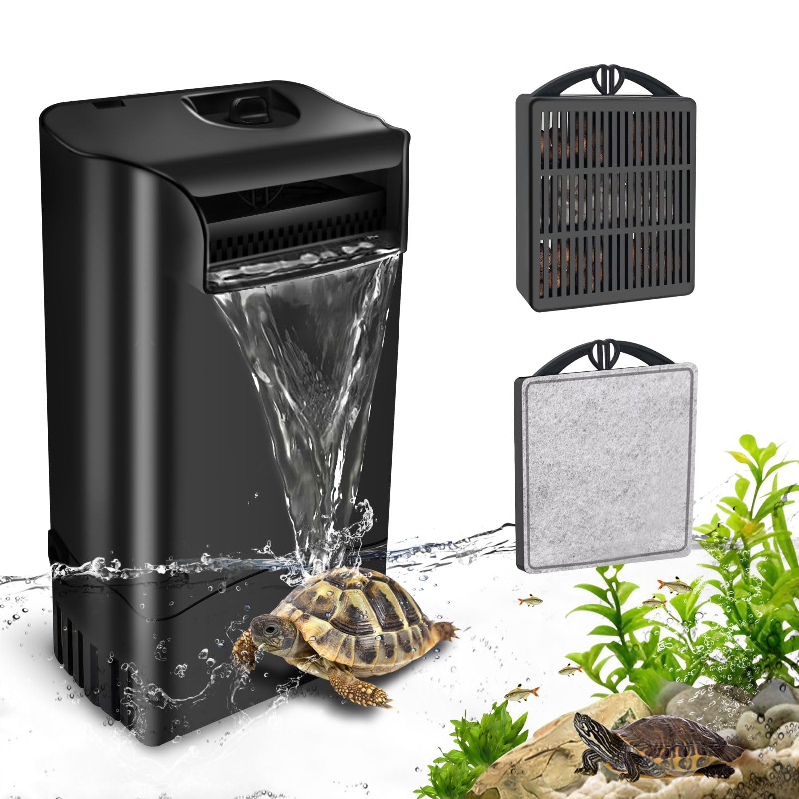 GOZILLA Turtle Tank Filter 8W 148GPH Adjustable Water Flow, Aquarium Filter for Low Water Level Tank, Turtle Filter Quiet Waterfall Fish Tank Filter