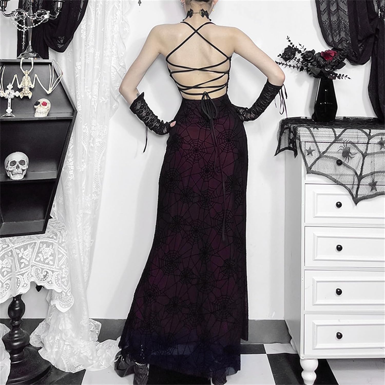 Gothic Bodycon Maxi Dress Slim Fit Vintage Bodycon Long Dresses for Women