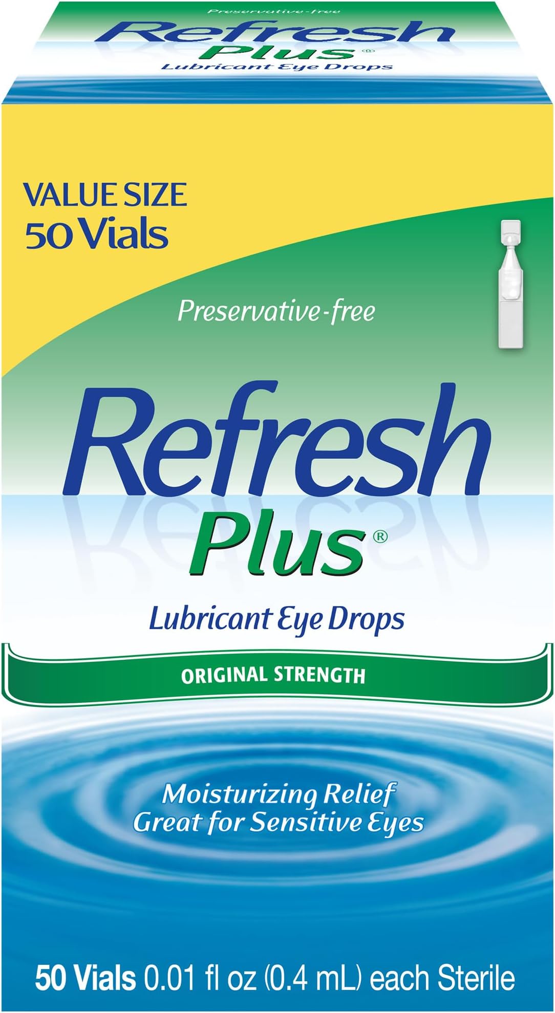 Plus Lubricant Eye Drops, 50 Single-Use Containers, 0.01 fl oz (0.4mL) each Sterile