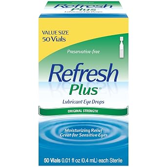 Refresh Plus Lubricant Eye Drops, 50 Single-Use Containers, 0.01 fl oz 0.4mL each Sterile