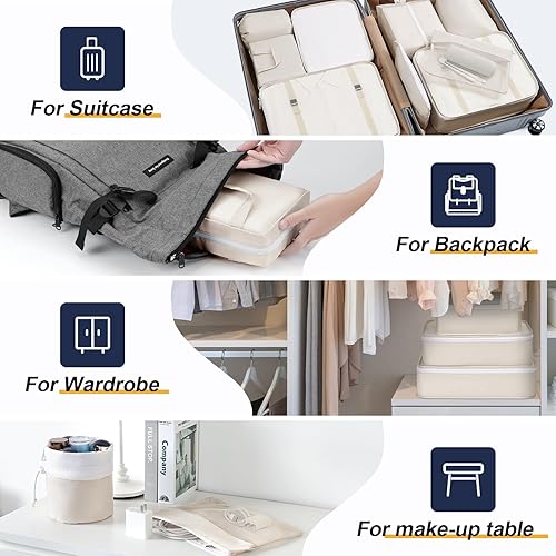 Miniatura 7 de Easortm Cubos de equipaje para viajes, bolsas organizadoras de equipaje grandes, juego de bolsas organizadoras de maleta, cubos de viaje con bolsa