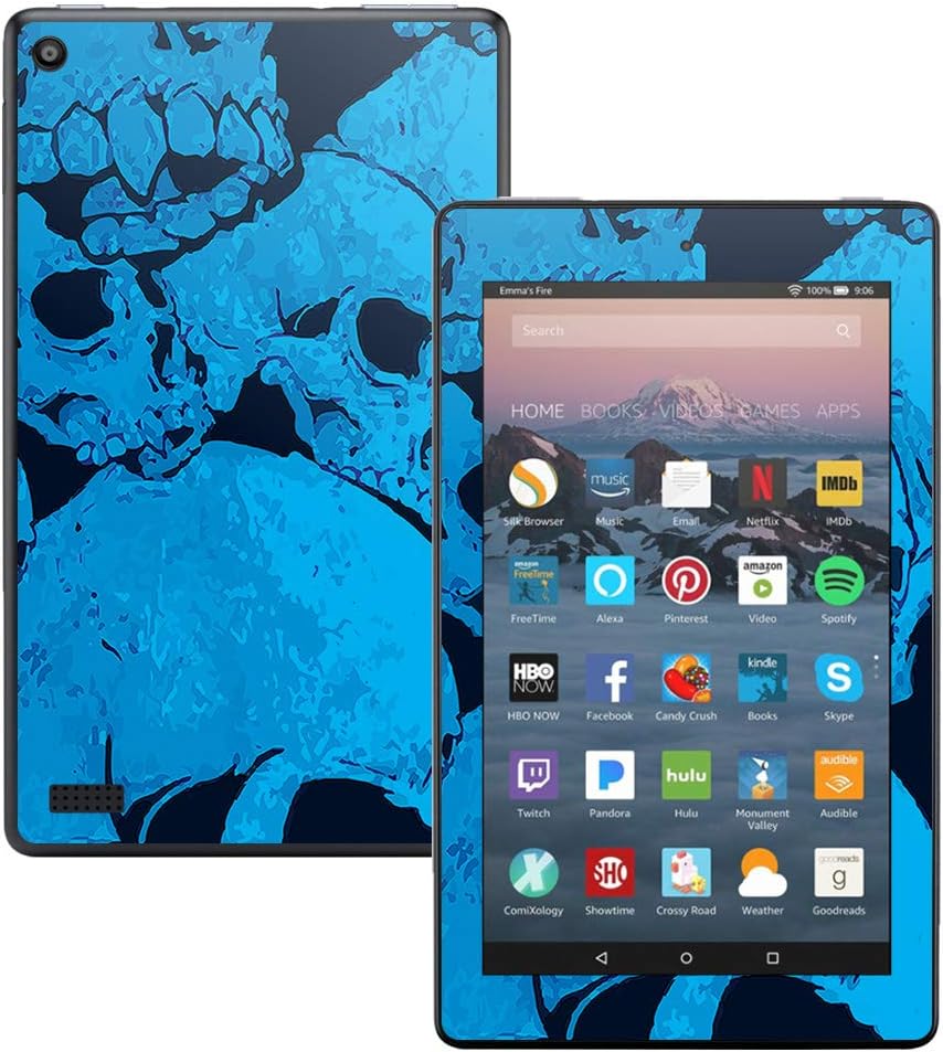 MightySkins Skin Compatible with Amazon Kindle Fire 7 (2017) - Blue Skulls | Protective, Durable, and Unique Vinyl Decal wrap Cover | Easy to Apply, Remove, and Change Styles | Made in The USA