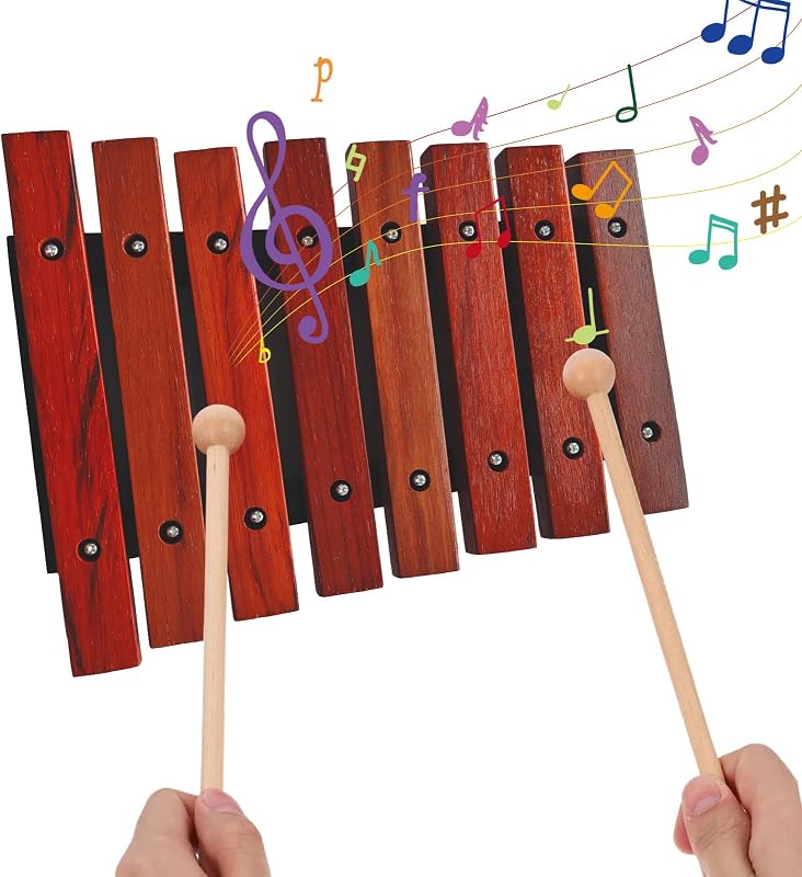 8 Note Wooden Xylophone with 2 Mallets Music Percussion Instrument | Play clear melodies with an 8-note wooden xylophone, ideal for music learning, rhythm practice and classroom activities.