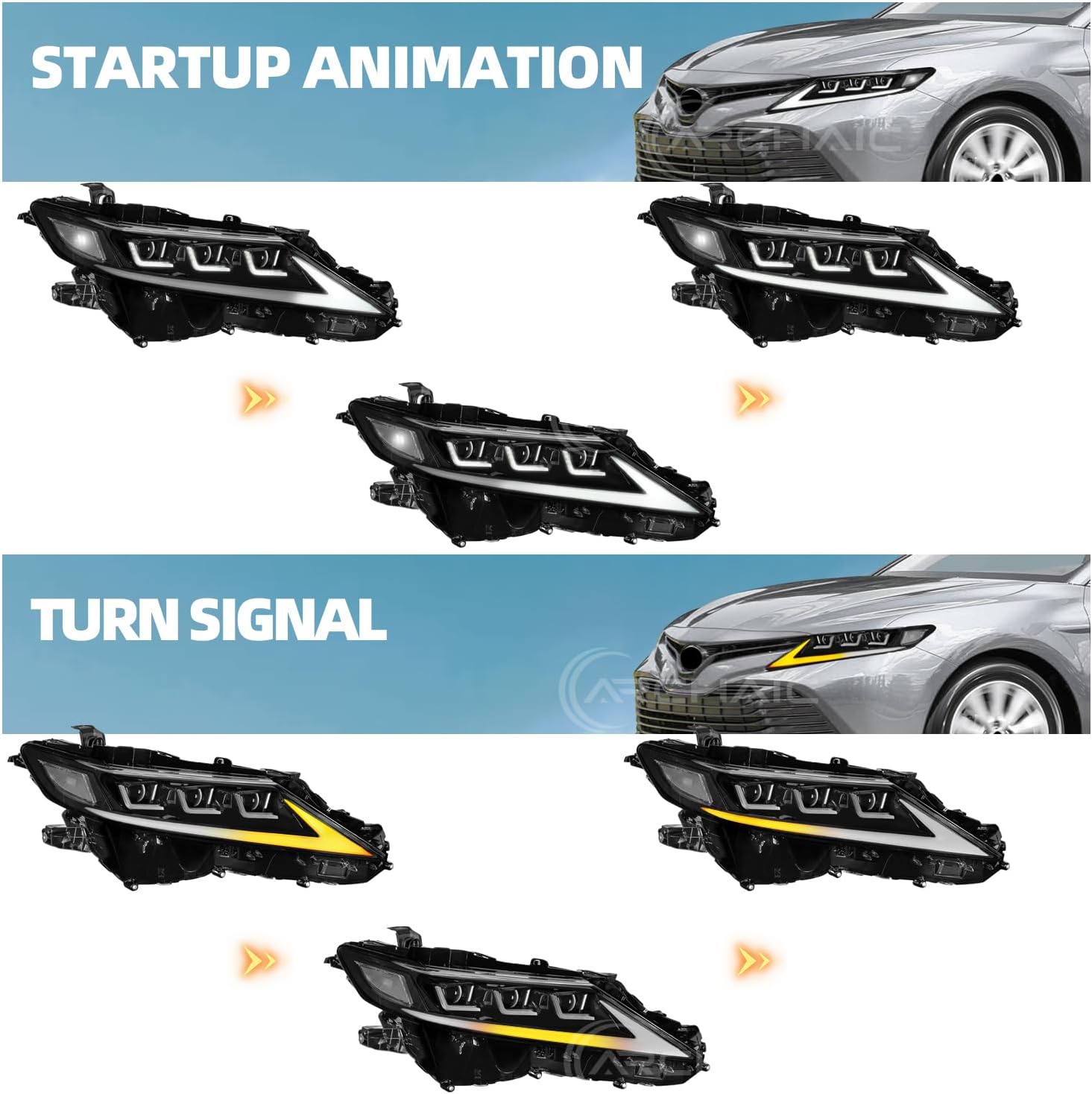 Archaic Headlights Assembly Compatible for Toyota Camry 8th Gen 2018 2019 2020 2021 2022 2023 [LE/SE/XLE/XSE/TRD],Camry Headlamps W Sequential Turn Signal,“L” shape Animated DRL,Pair