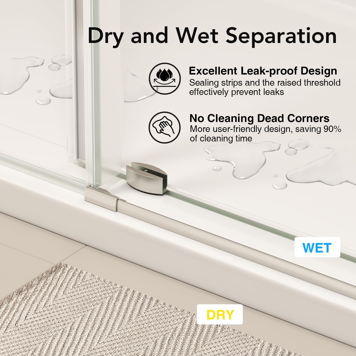 43-48" W x 76" H Frameless Sliding Shower Door, Stainless Steel Hardware, 1/4" (6mm) Tempered Glass with Explosion-Proof Film & Nano Coating, Reversible Installation, Brushed Nickel
