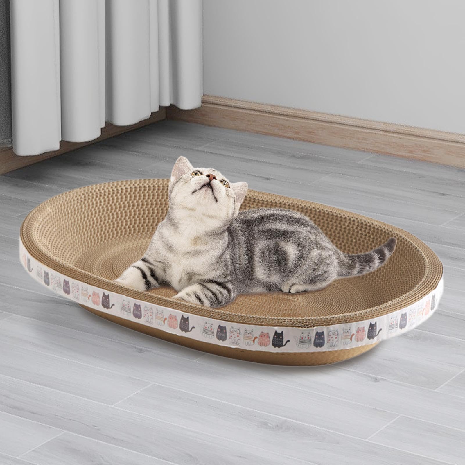 Tiragraffi Ovale Per Gatti In Cartone Ondulato - Letto E Graffiatoio Resistente - Foto 10