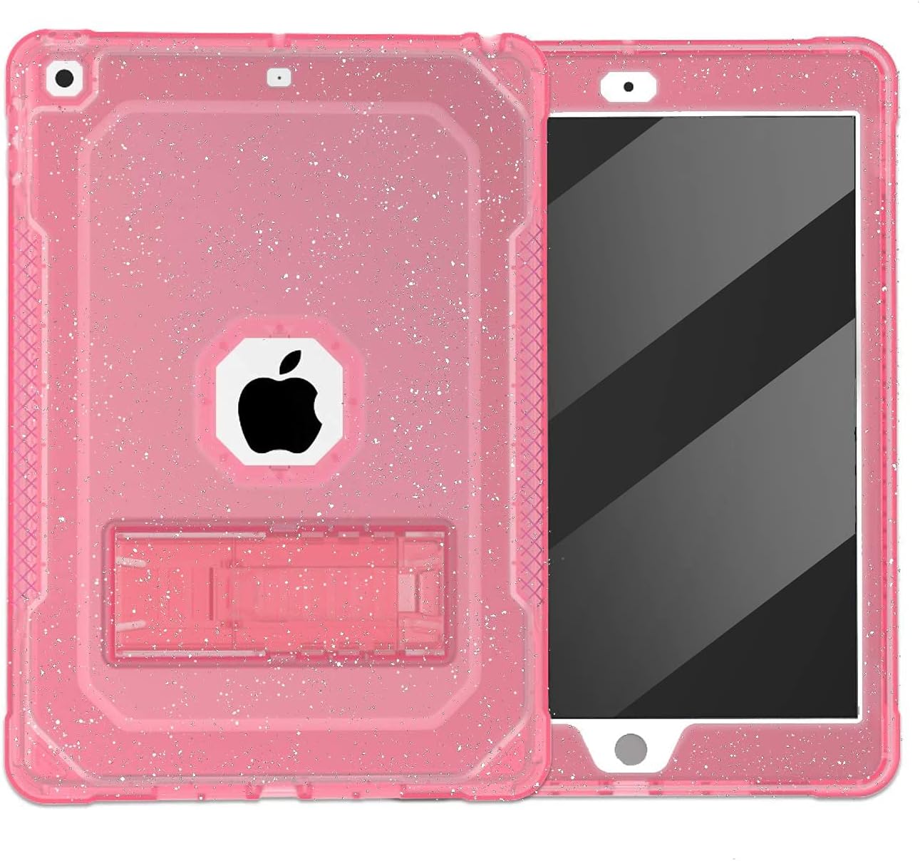 ZoneFoker Case for iPad Air 2 Case, for iPad 6th/5th Generation 2018/2017, for Apple iPad 9.7 inch with Screen Protector/Stand,Clear Glitter Full-Body Coverage Slim Cover for Girls Women - Pink
