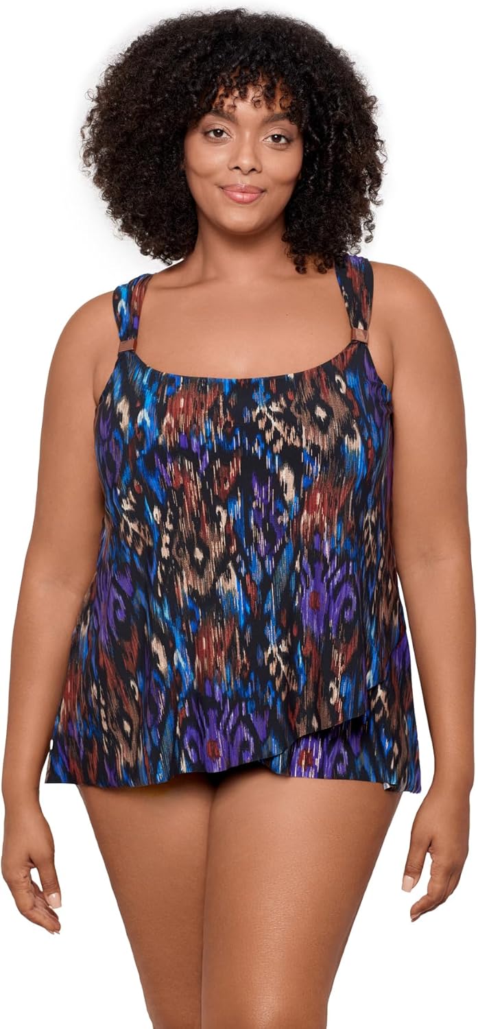 Miraclesuit Women's Swimwear Network Mariella High Neckline Mesh Detail Underwire Bra Tankini Bathing Suit Top