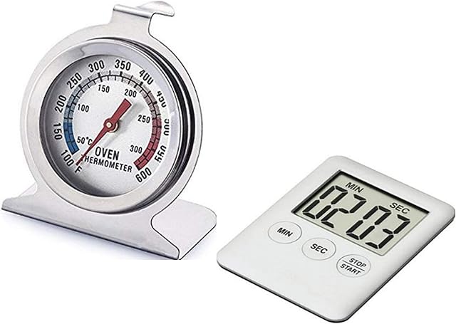 Oven Thermometer for Gas Oven,Electric Ovens,Aga Oven,Stainless Steel Body with Premium Heat Resistant Glass,Includes Digital Kitchen Timer,by Noondl