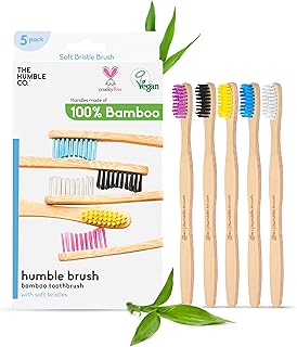 The Humble Co. Bambus-Zahnbürsten (5er-Pack) Weiche borsten - Zahnbürsten für professionelle Mundpflege, Zahngesundheit und Zahnfleischpflege, BPA-frei
