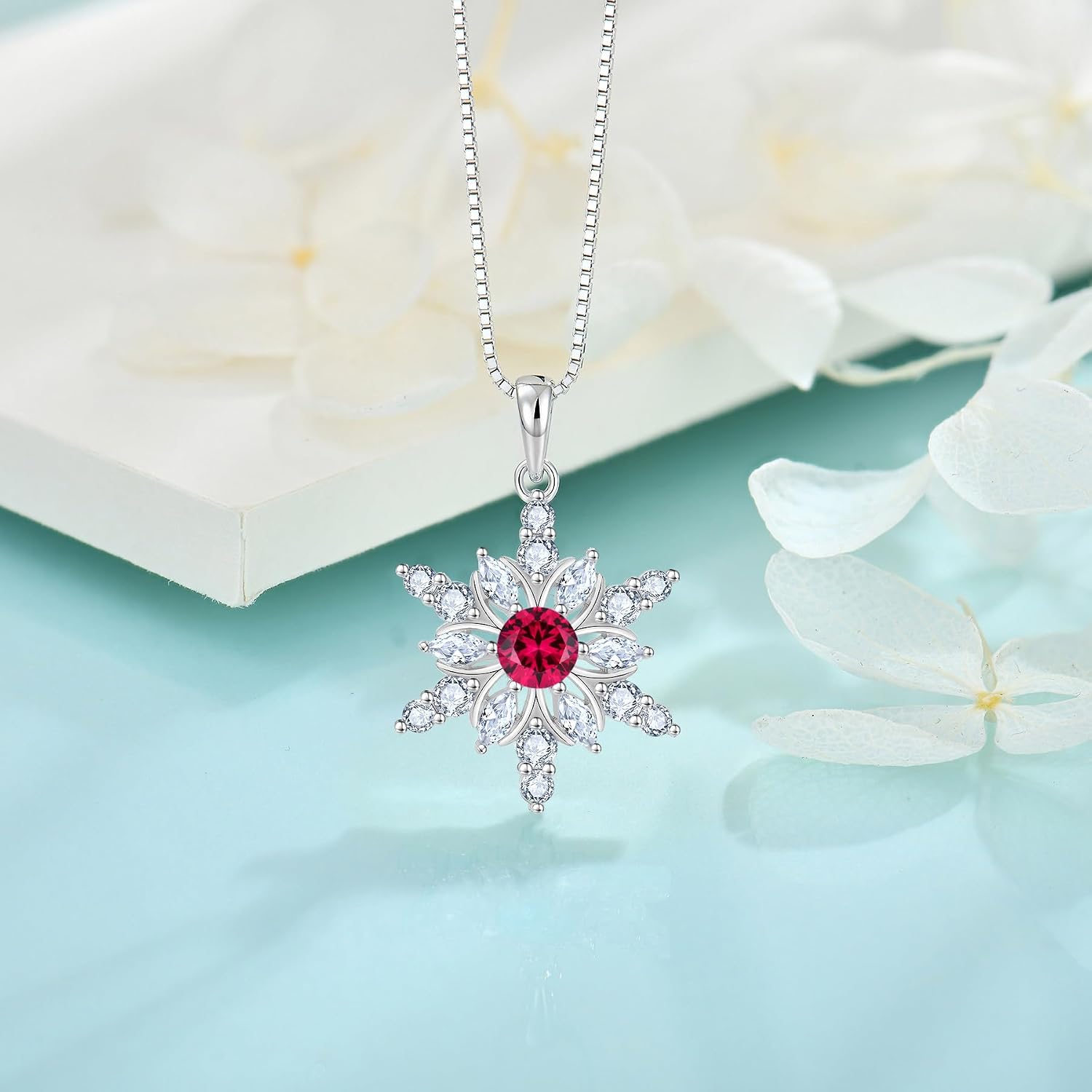 Snowflake Necklace for Women 925 Sterling Silver Christmas Pednant Necklace Birthstone Jewelry for Her
