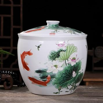 Modern & Traditional Ceramic Rice Jar, 15kg Capacity, Flip Top, White, Airtight, Convenient Design, Rice & Tea