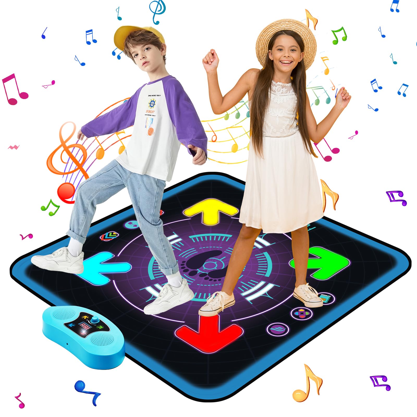 FUCEORUY Dance Mat for Kids Aged 4-12,Electronic Dance Pad with Light up and AUX,Built-in Music,3 Game Modes, Christmas Birthday Gifts Toys for Girls and Boys Ages 4 5 6 7 8 9 10