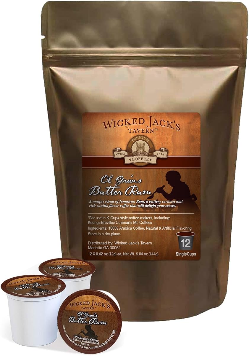 Wicked Jack's Coffee Ol'Gran Butter Rum, Single-Serve Pods 12 ct Medium Roast