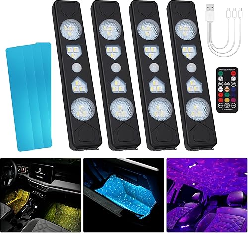1797 Luces interiores del coche inalámbrico LED RGB USB Control remoto ambiente ambiente automotriz acento neón estrellado kit de iluminación de