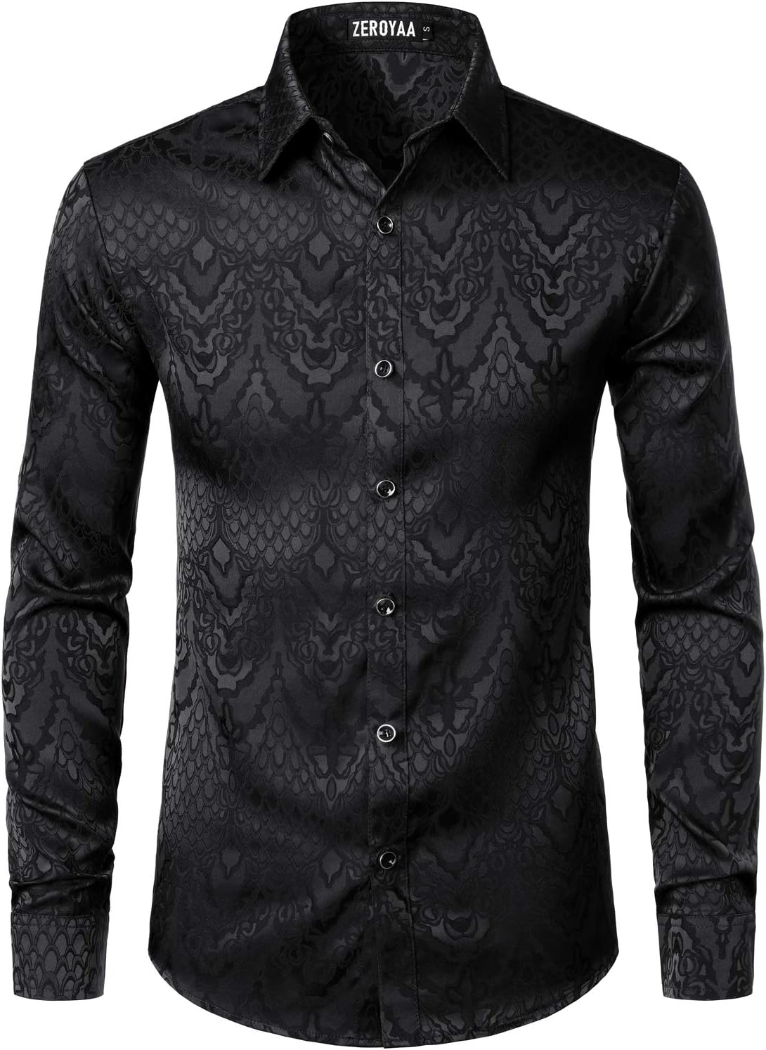 ZEROYAA Men's Hipster Slim Fit Long Sleeve Gothic Jacquard Button Up Dress Shirts for Party Prom