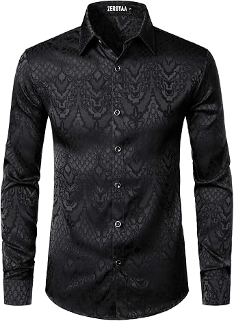 ZEROYAA Mens Hipster Slim Fit Long Sleeve Gothic Jacquard Button Up Dress Shirts for Party Prom