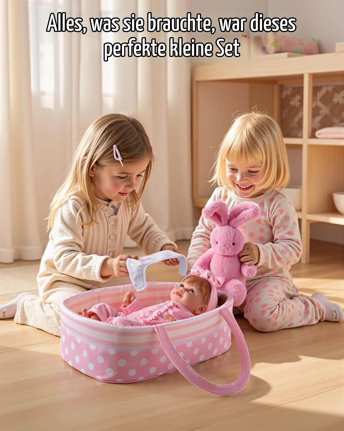 BABESIDE 8-teilige Kleidung für wiedergeborene Puppen mit Wiege, passend für 17-22-Zoll-Puppen, Puppenkleidung, Bekleidungszubehör. (Rosa Kleidungszubehör für 17-22-Zoll-Puppen.)