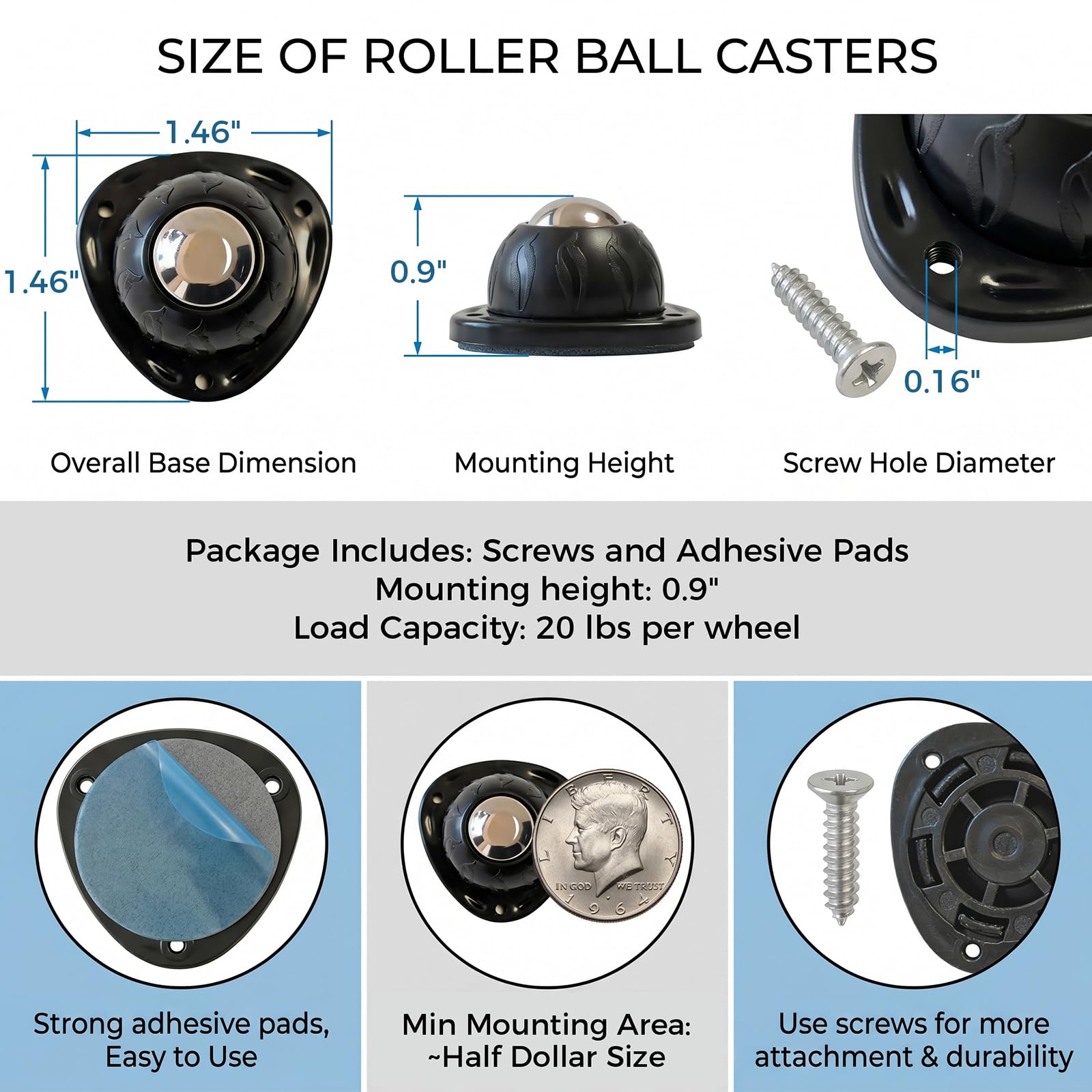 Self Adhesive Caster Wheels - 4 Pack -3