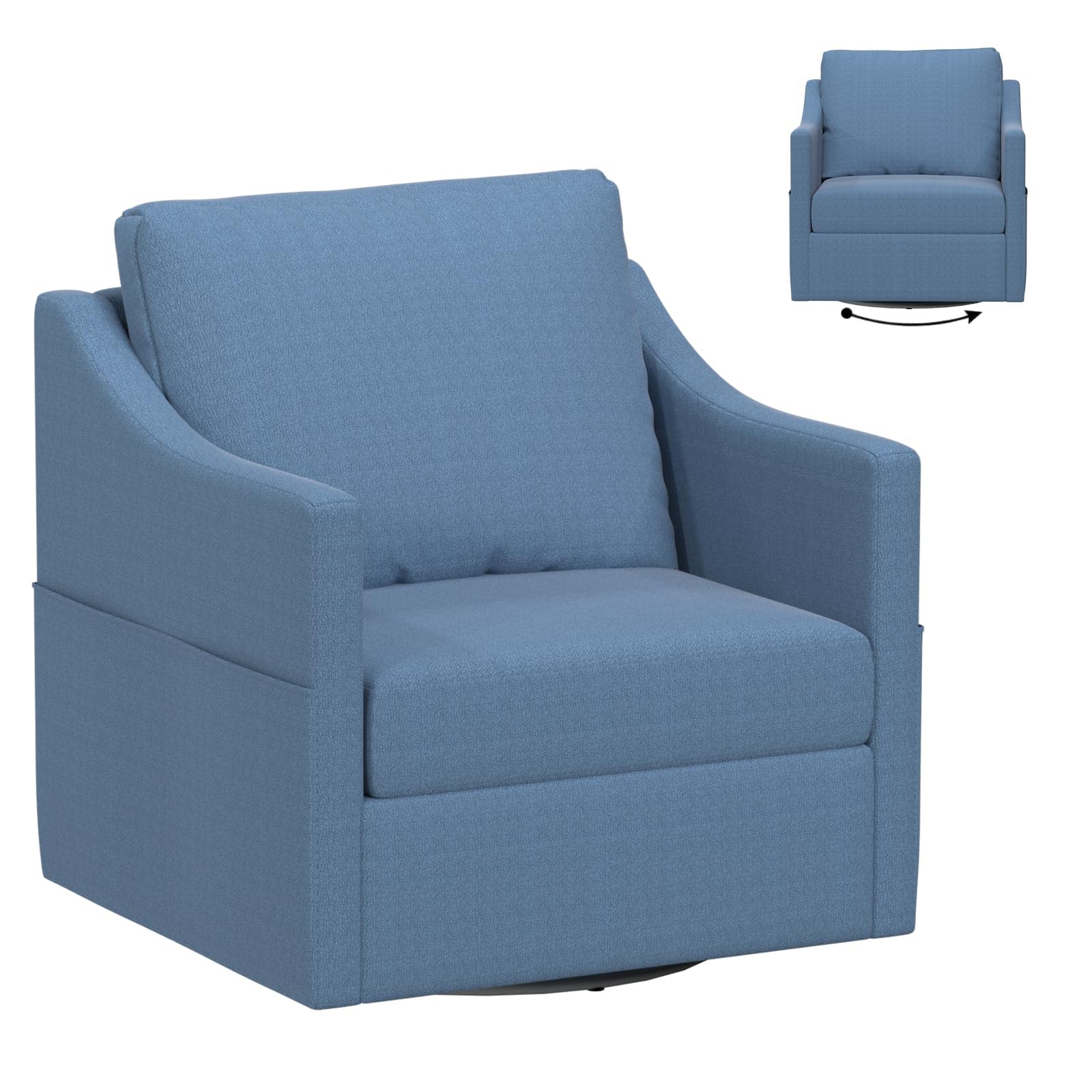 YODOLLA 360° Swivel Cuddle Chair, Fabric Snuggle Chair with Durable Metal Base, Cosy Armchair for Living Room/Bedroom/Reading Spaces, Light Blue