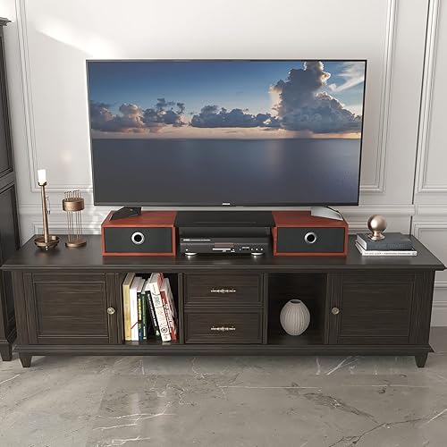 Miniatura 6 de WESTREE Soporte elevador de monitor doble con dos cajones, soporte de monitor de almacenamiento extra grande para 2 monitores, soporte de escritorio