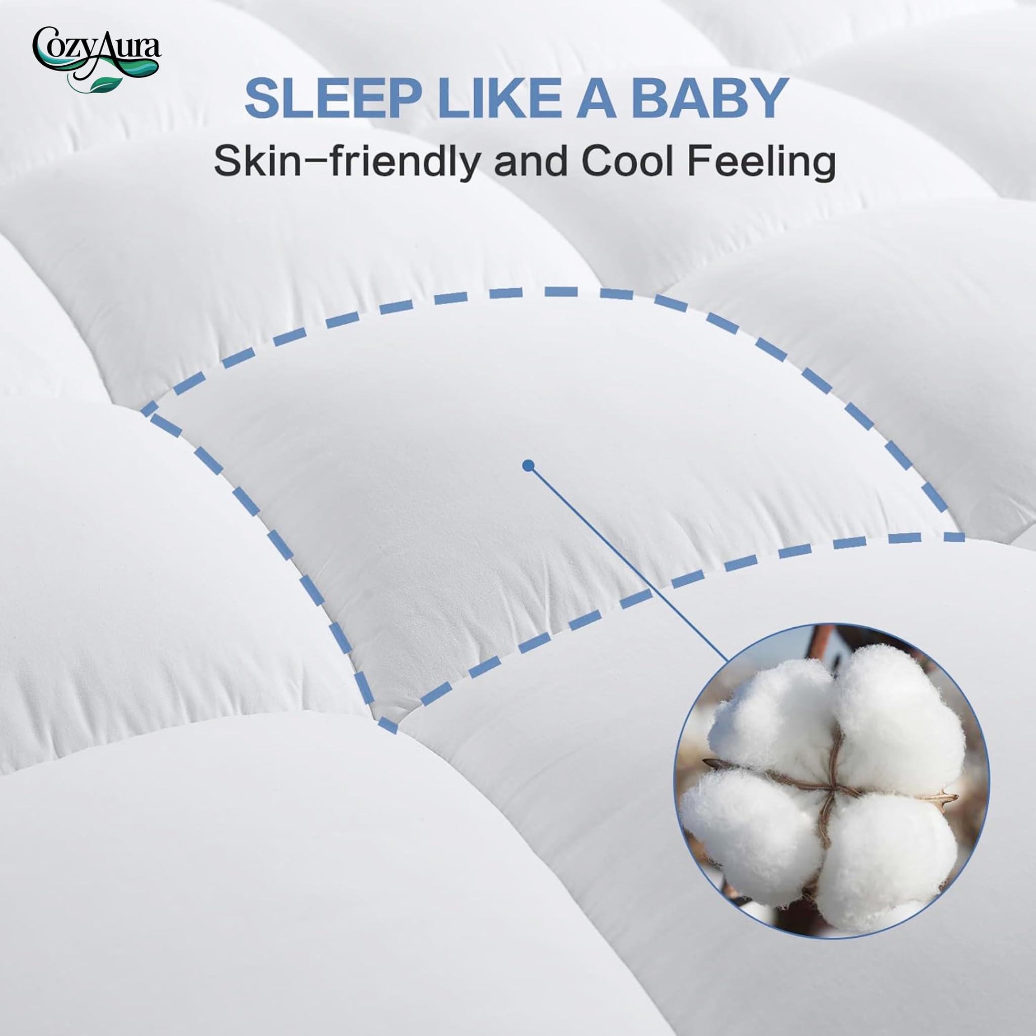 Cozy Aura Surmatelas matelassé ultra doux pour lit super king size (180 × 200 cm) - 4 pouces/10 cm d'épaisseur avec sangles élastiques, microfibre hypoallergénique et respirante pour plus de confort