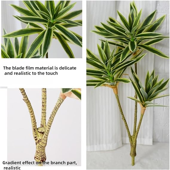 XZJMY Artificial Dracaena Plant,Fake Plants,60 cm Tall Tropical Dracaena Tree,Artificial Plants for Home,Office,Living,Room Decor (White and Green)