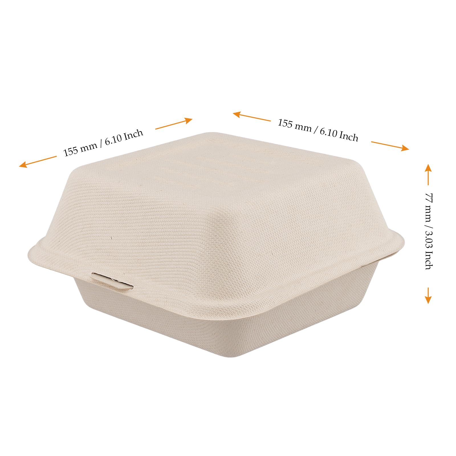 75 Stück Einweg Burger Box 15x15 cm, Pappe Hamburger Box To Go mit Klappdeckel, Pommesbox To Go Foodbox aus Bagasse für Burger Verpackung Take Away