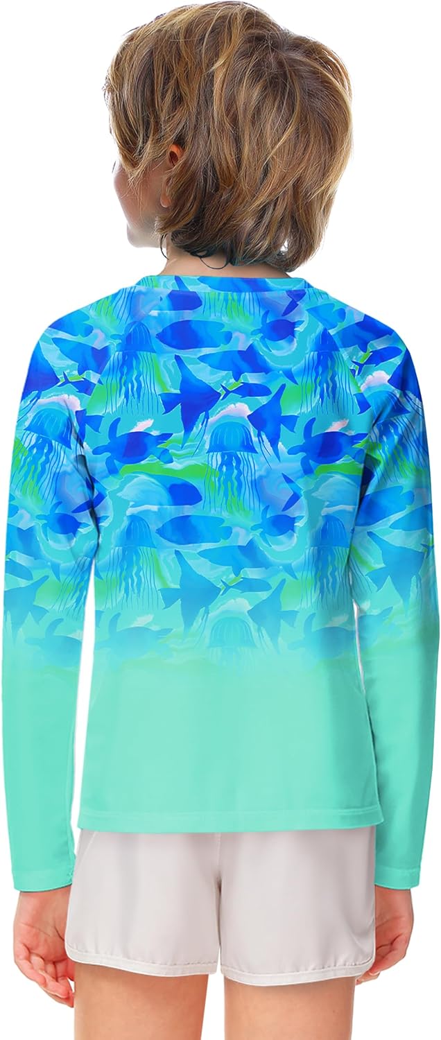 AOBUTE Unisex Kids Rash Guard Long Sleeve SPF 50+ Sun Shirt UV Protection Swim Shirts 3-12 Years