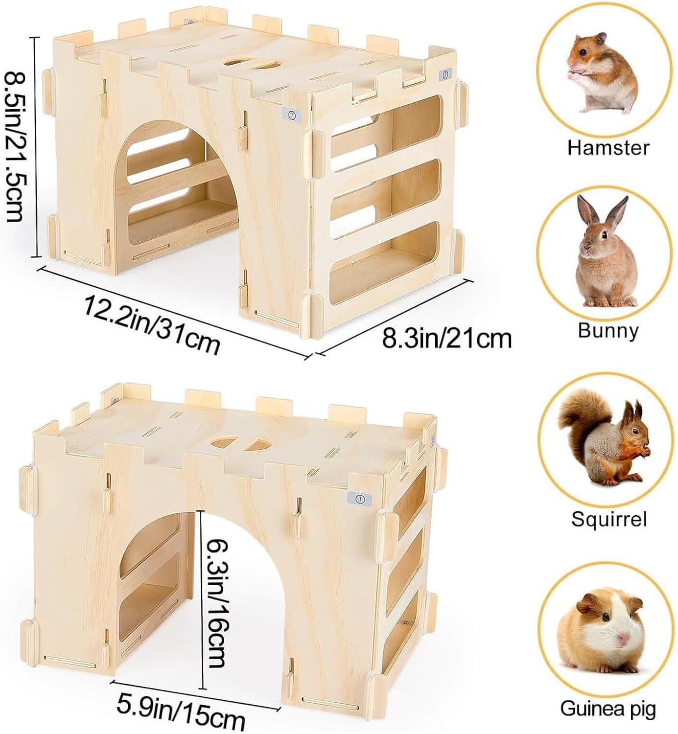 Bunny House,Removable Small Animal Habitat - Bunny Wooden Hay Feeder Chinchilla Castle,for Chinchilla Hedgehog Pet Enclosure Backyard Indoor Home