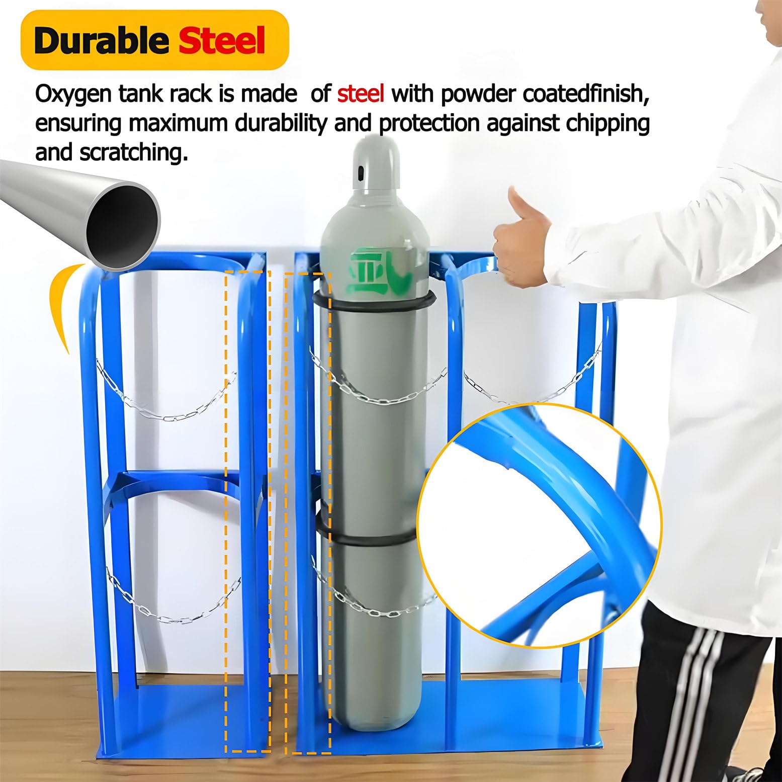 Support de rangement robuste pour bouteilles de gaz, support de montage au sol avec chaîne de sécurité et vis, idéal pour sécuriser plusieurs réservoirs dans des environnements industriels ou ateliers