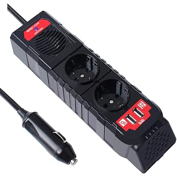 BYGD 150W Auto Spannungswandler Wechselrichter DC 12V auf 230V AC-Wandler mit 2 Ladesteckdosen und Zwei 24A USB-Anschl ssen Zigarettenanz nder-Steckdosenadapter f r Geschaeftsfahrten und Urlaub