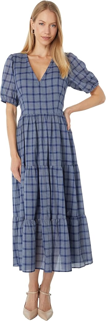 Amazon.com: Pendleton Vestido Midi Escalonado Airy, azul marino / blanco  (Navy/White Plaid), M : Ropa, Zapatos y Joyería