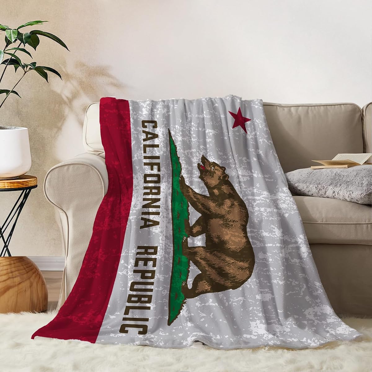 Manta patriótica del 4 de julio, Día de los Caídos, 4 de julio, manta para sofá cama, mantas suaves de forro polar, Día de la Independencia, bandera de la República de California, manta veterana de 50 x 60