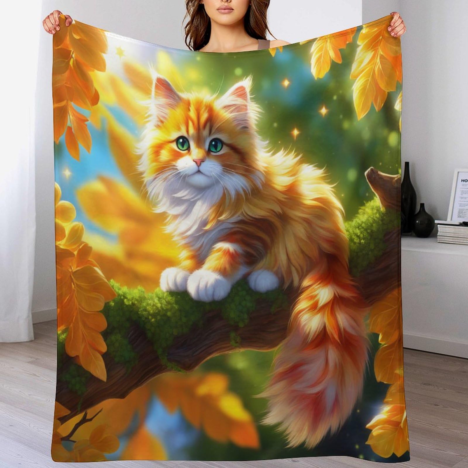 Couverture polaire chat 130x150cm, jeté de lit en flanelle et linge de lit