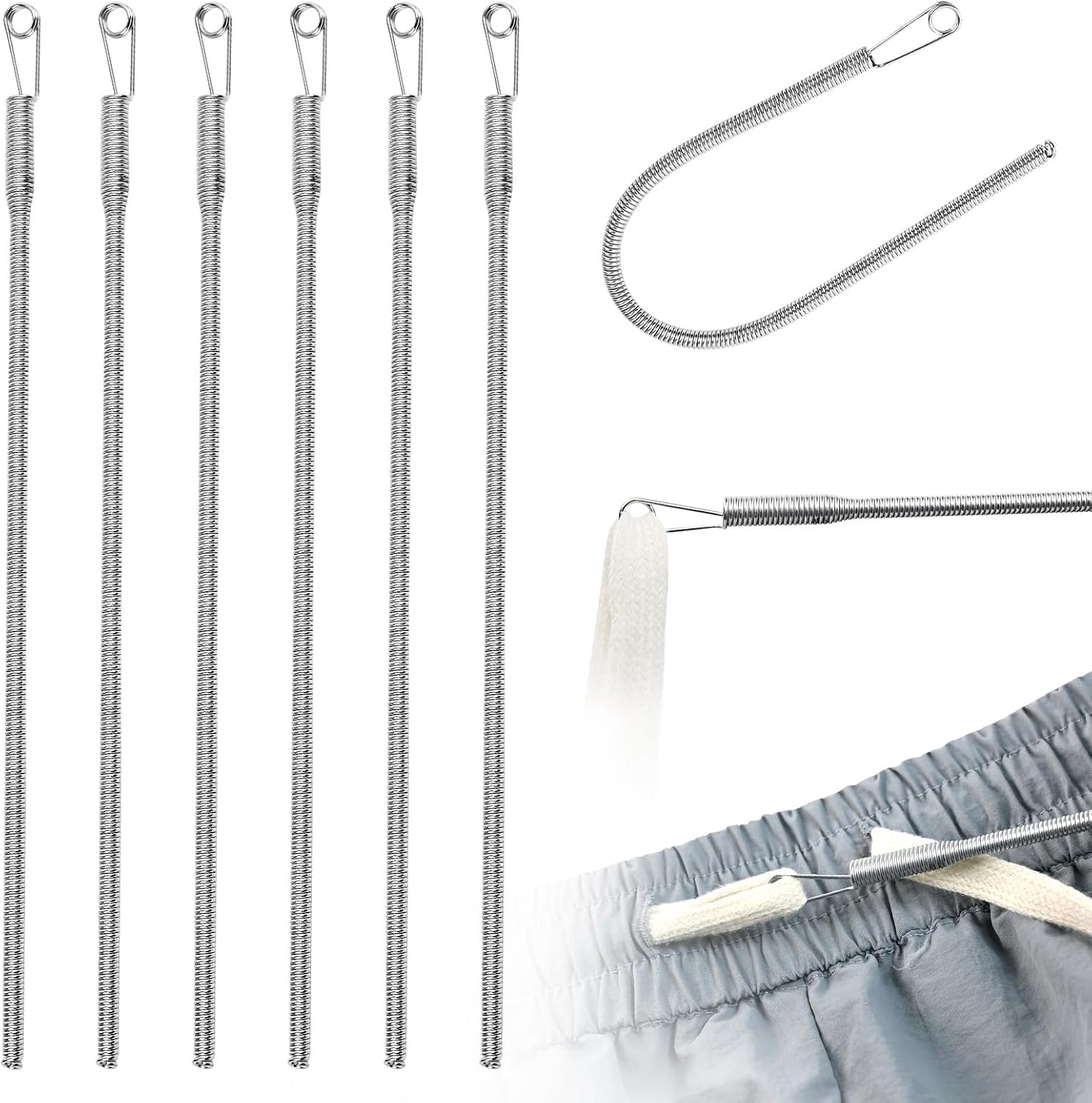 AUUTI 12 Pcs Metal Drawstring Threader ，Tool with Clip | Easy Quick Insert Drawstring Bodkin Sewing Tool for Elastic, Sweatpants,Hoodies,Swim String，DIY Rope Threader