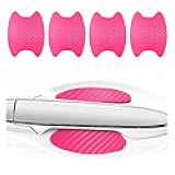 Kewucn 4PCS Car Door Handle Sticker, Carbon Fiber Auto Door Side Handle Protective Films, Anti-Scratch Vehicle Door Cup Protector, Universal Exterior Accessories for Most Cars (Pink)