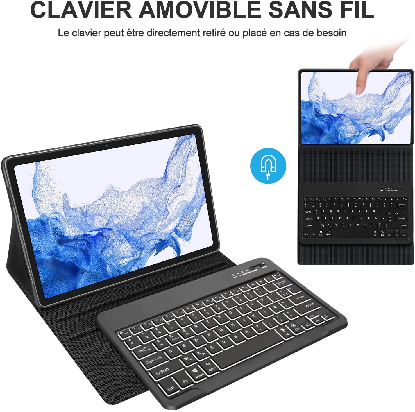 Image showing how to insert the tablet into the protective case and highlighting precise cutouts for ports and camera