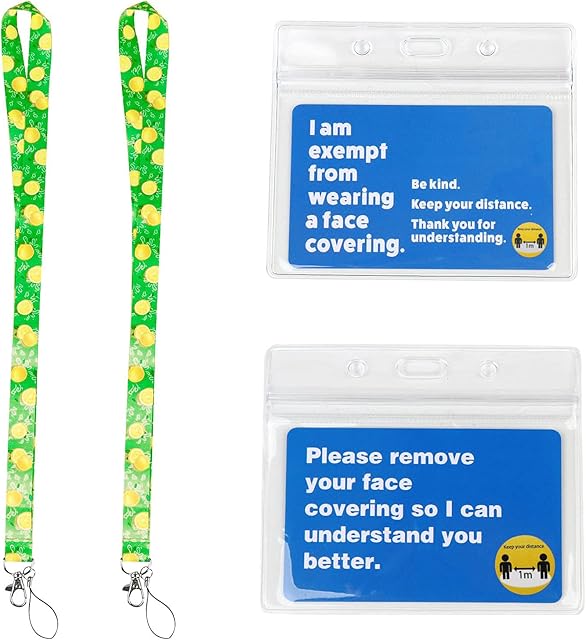 Exemption Lanyards with Cards & Card Holders, 2 Set Exempt Badge from Wearing Face Covering Mask, Mask Exemption Card and Lanyard, Hidden Disability Lanyard Card for Travel & Shopping,Lemon