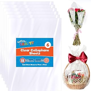 SOL 6pk 50x70cm Clear Cellophane Sheets - Perfect Hamper Wrap for Gifts,...