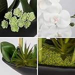Orchid Fake Flowers 18in White Artificial Orchid Silk Flowers in Black Pot Faux Orchid Arrangement for Home Office Bathroom Dining Table Modern Decoration