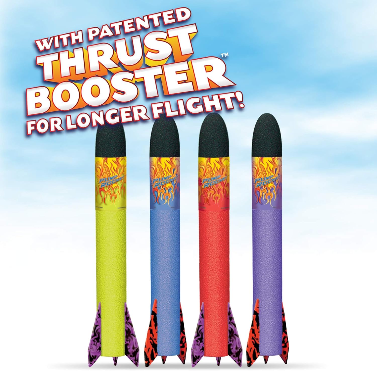 Geospace Hand Held Large Pump Rocket Battle Pack – Flying Foam Rockets Outdoor Toys for Kids, Boys & Girls – 36" Set with 2 Launchers & 4 Rockets Set – Hand Stomper Rocket Toy - Cool Toys for Fun
